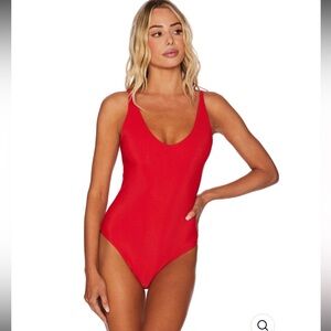 Beach Riot Red Reese Ribbed One Piece Swimsuit Size Med Vacation Pool Colorful